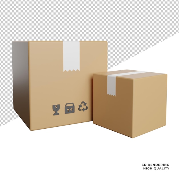 Delivery box packaging front view icons 3d rendering illustration on transparent background