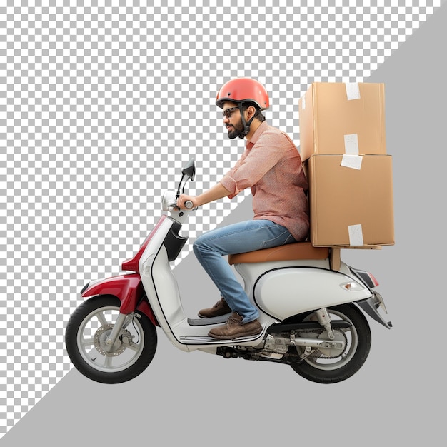 Delivery boy on bike to deliver parcel isolated on transparent background