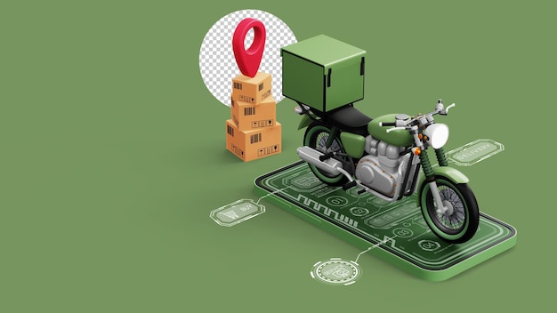 Delivery Courier service online shopping motorcycle with parcel box 3d rendering