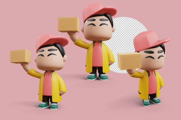 Delivery man holding a box 3d rendering