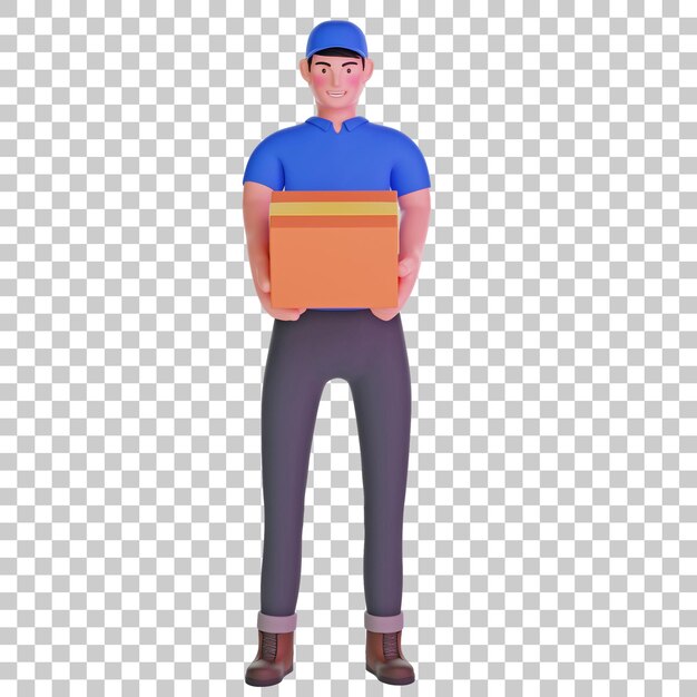 PSD delivery man with big package 3d illustration