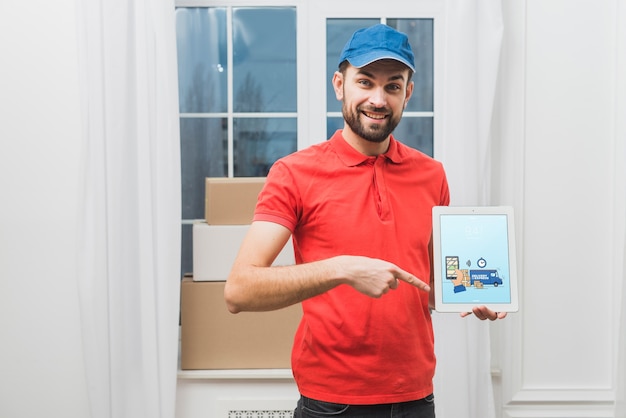 Delivery mockup with man holding tablet