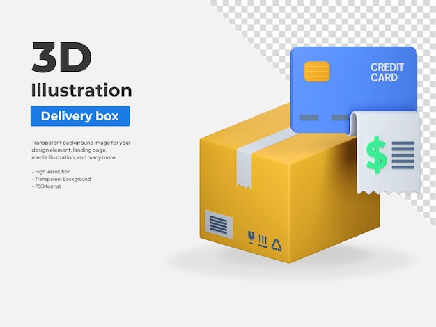 Delivery package payment invoice 3d icon illustration