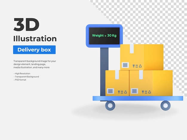 Delivery package volume weight inspection 3d icon illustration