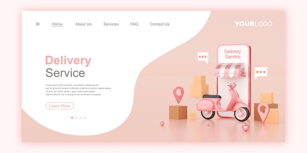 PSD delivery service web banner landing page template 3d illustration