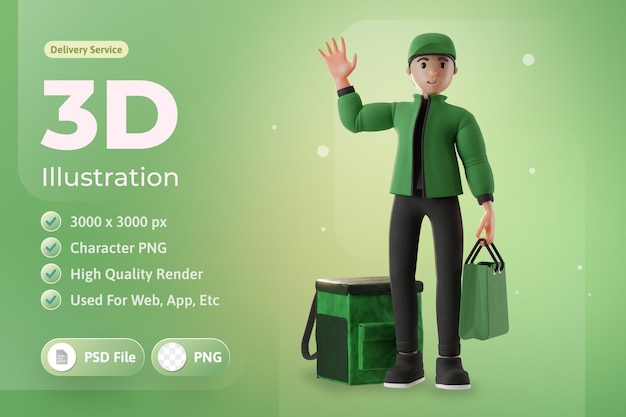 Delivery Service with character bag and tote bag 3d Illustration