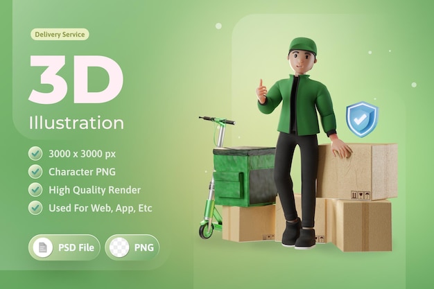 Delivery Service with a character delivering a package 3d Illustration