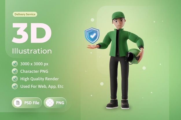 Delivery Service with character and safe protection 3d Illustration