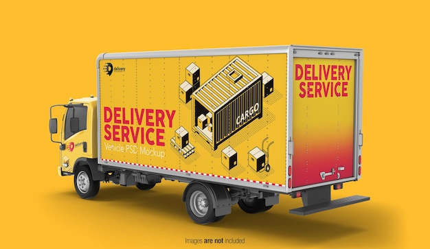 Delivery Truck Mockup Back Perspective View 