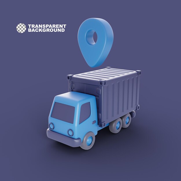 PSD delivery truck with location icon on top 3d icon with logistic transportation concept