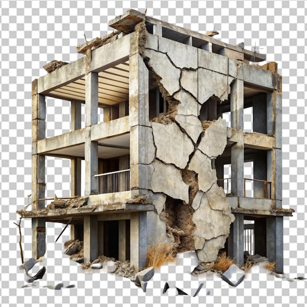 PSD demolished building isolated on transparent background