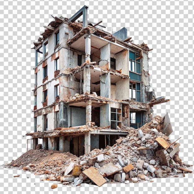 PSD demolished building isolated on transparent background