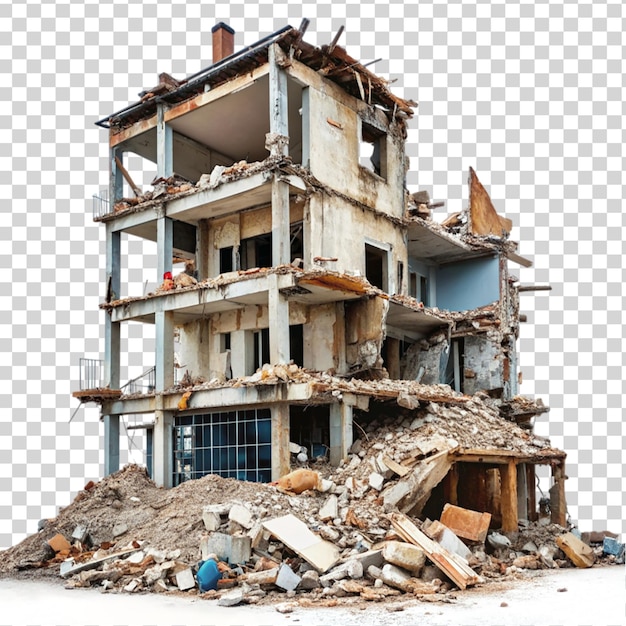 PSD demolished building isolated on transparent background