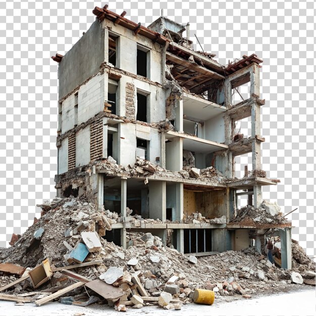 PSD demolished building isolated on transparent background