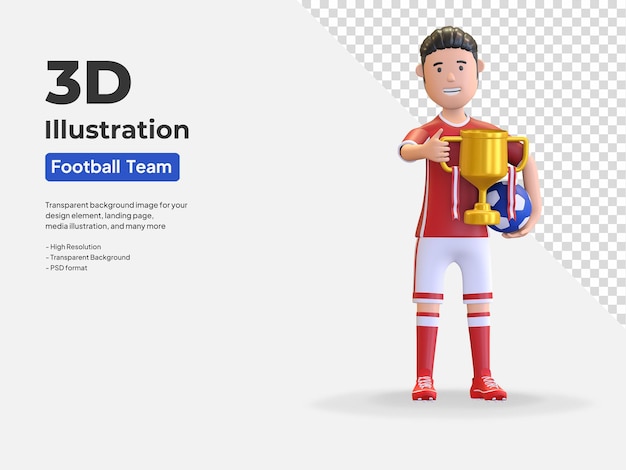 Denmark national football player character man holding trophy champion 3d render illustration