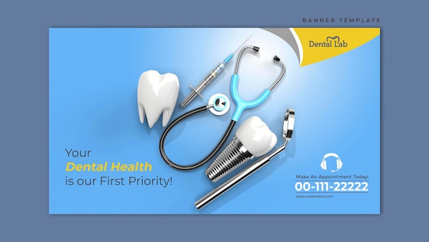 PSD dental implants surgery concept horizontal banner template.