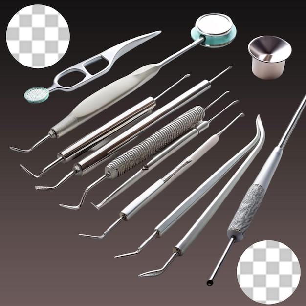 dental tools and equipment on transparent background