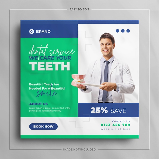 Dentist health care social media banner and square flyer Design.