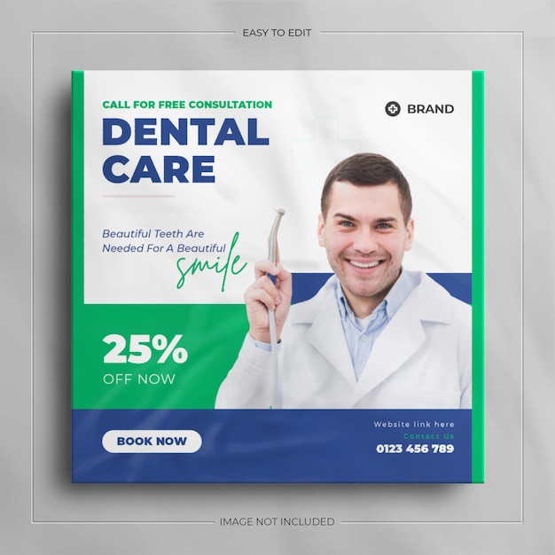 Dentist health care social media banner and square flyer Design.