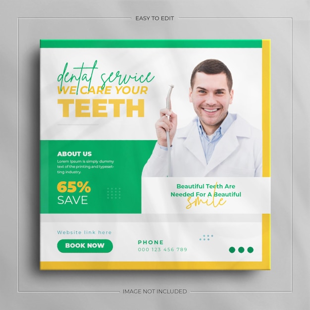 Dentist health care social media banner and square flyer Design.