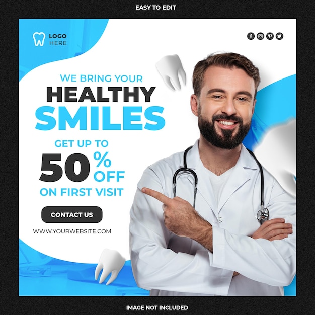 Dentist and health care social media and banner template