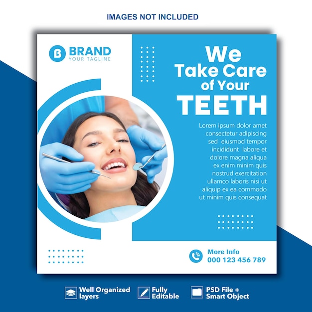 Dentist and health care social media post banner and instagram square flyer template