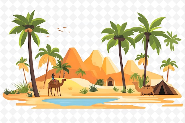 PSD a desert landscape with palm trees and camels