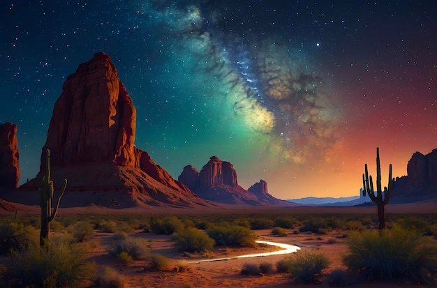 Desert Oasis Beneath Milky Ways Cosmic Dance