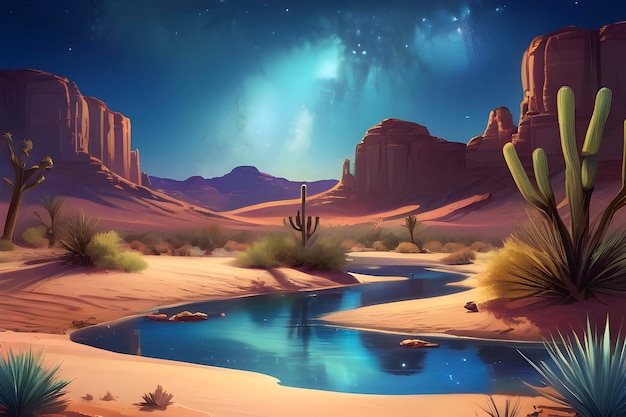 PSD desert oasis beneath milky ways cosmic dance