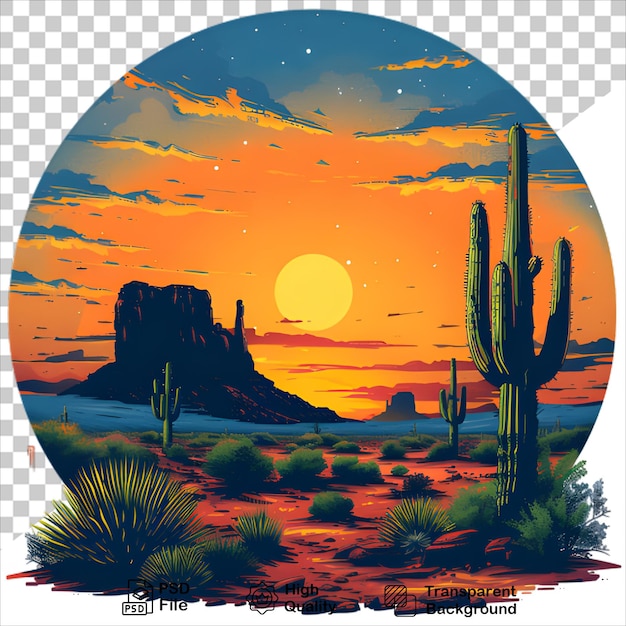 Desert Sunset with Cactus TShirt Design Isolated