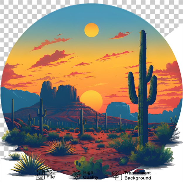 Desert Sunset with Cactus TShirt Design Isolated