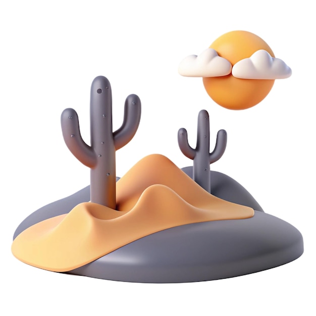 a desert with a cactus and an orange egg on it