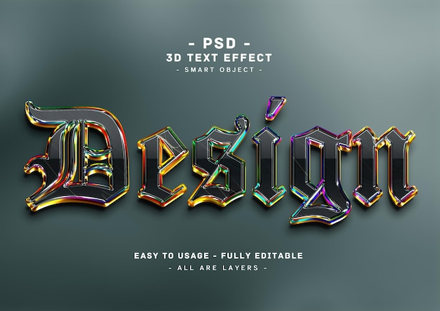 Design 3d black colors text style effect