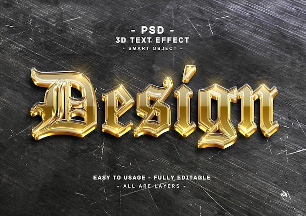 Design 3d glass golden text style effect