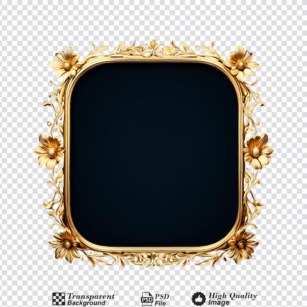 PSD design floral frame gold isolated on transparent background