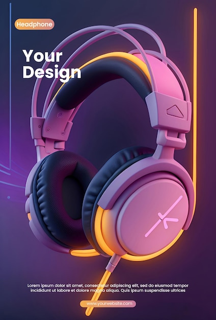 Design for Flyer template with 3d Headphone