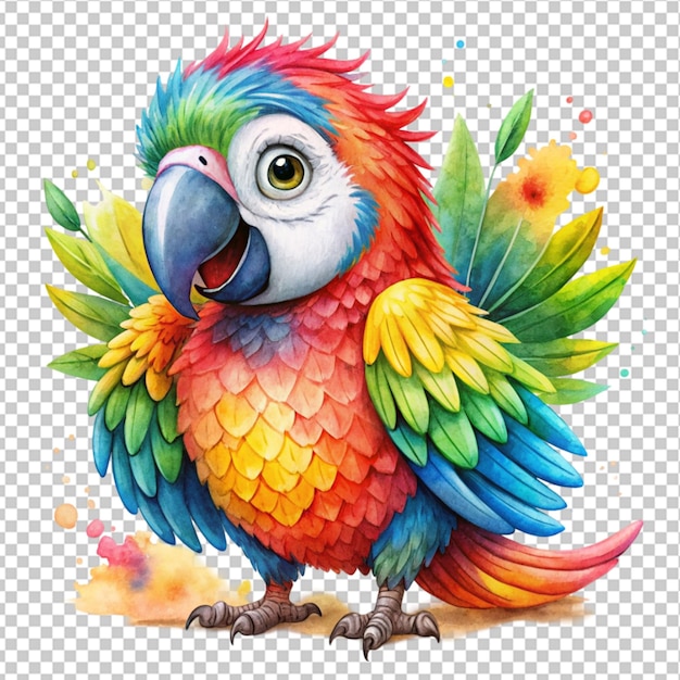 PSD design a fun and colorful watercolor parrot png