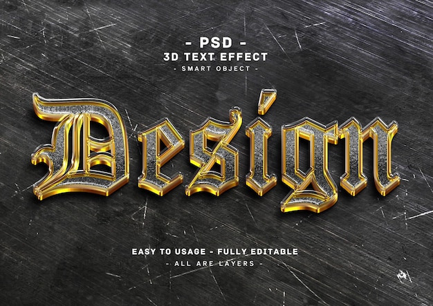 Design glass golden text effect 3d black glitter style