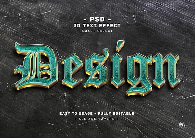 Design glass golden text effect 3d tosca glitter style