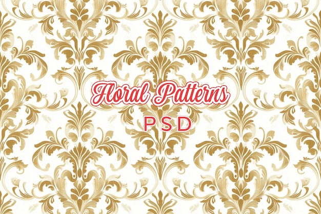 PSD the design of the gold floral pattern on the white background