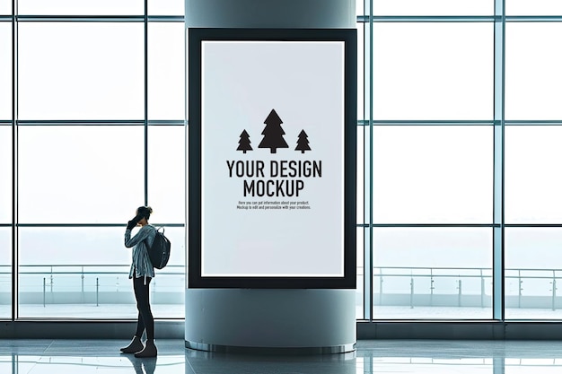 Design Mockup Billboard Inside a Modern Airport Terminal During Daytime Created With Generative AI Technology