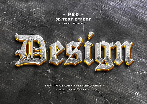 Design silver golden text effect 3d sparkle style