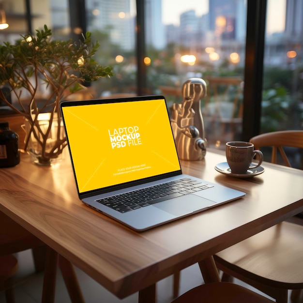 Design a sleek laptop mockup featuring a prominent company logo captivating screen graphic and pro