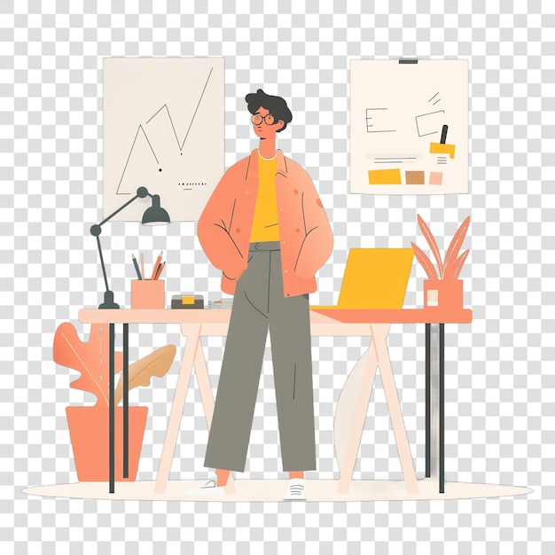 PSD design worker illustration job isolated on transparent background