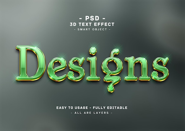 Designs 3d green golden text style effect