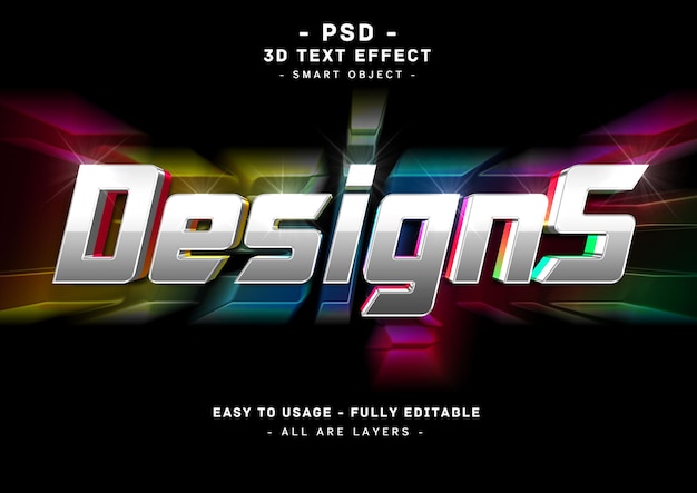 Designs 3d silver colors text style effect