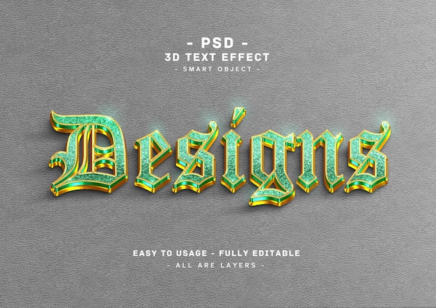 Designs glitter text effect 3d green golden style