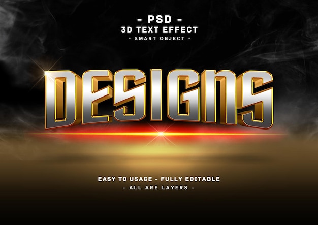 Designs text effect 3d silver golden style