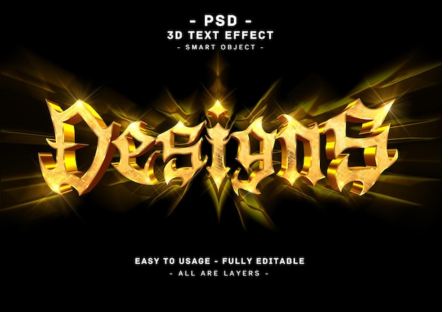 Desings 3d metal text effect golden style