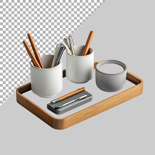 Desk accessories on transparent background